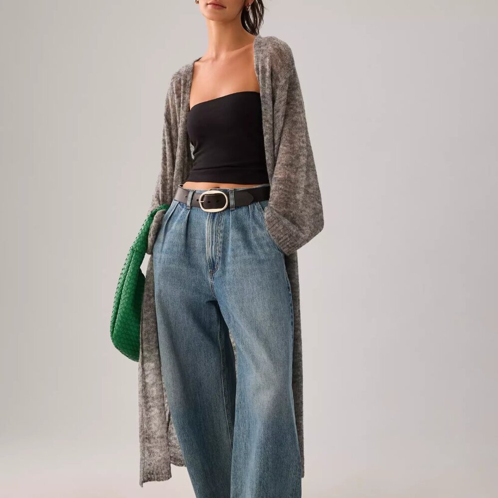 Anthropologie Grey Marled Longline Open Cardigan